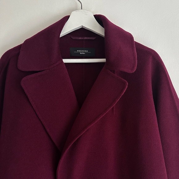 Max Mara soft virgin double faced wool plum belted wrap coat trench s'max O/S - Picture 6 of 12